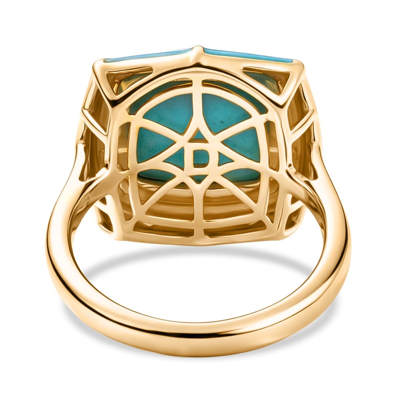 D'Joy Premium Sleeping Beauty Turquoise 4.50 ctw Sky Fortress Ring in 18K Vermeil Yellow Gold Over Sterling Silver (Size 7.0)