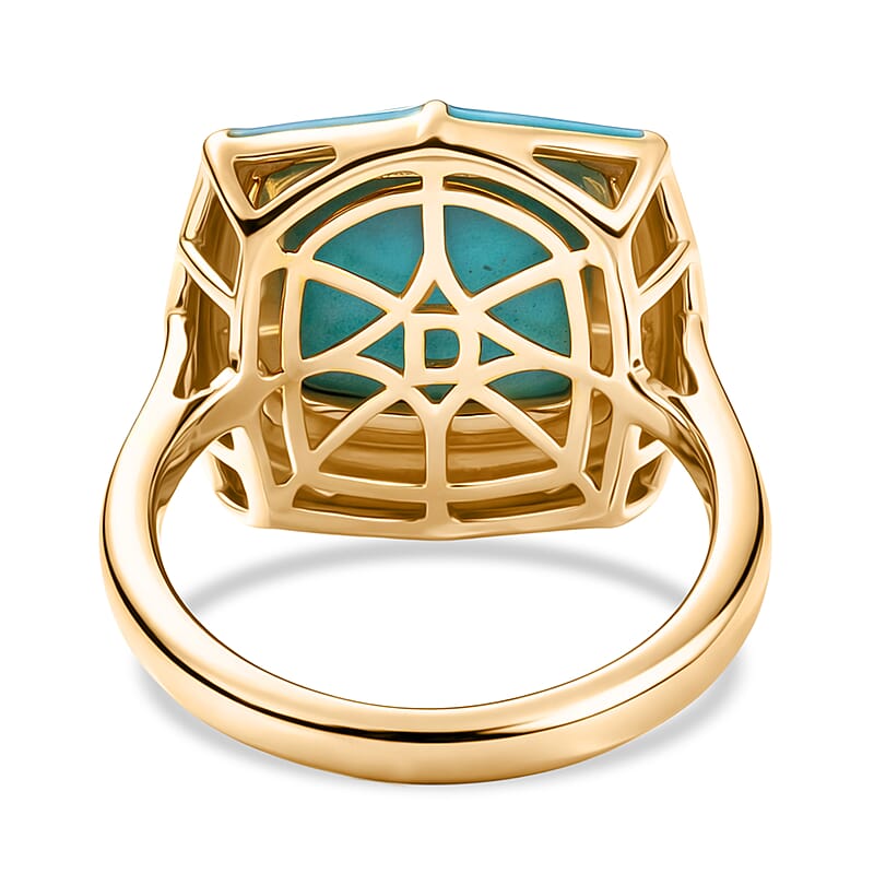 D'Joy Premium Sleeping Beauty Turquoise 4.50 ctw Sky Fortress Ring in 18K Vermeil Yellow Gold Over Sterling Silver (Size 7.0)