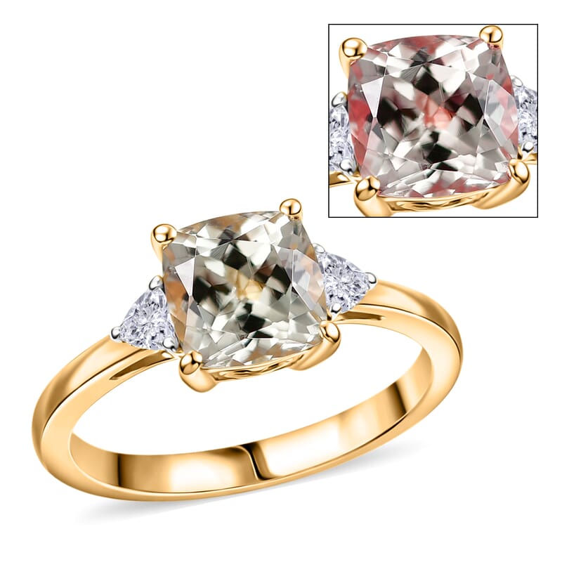 AAA Turkizite and Luxuriant Lab Grown Diamond G-H SI 2.10 ctw Modern Royale Ring in 18K Vermeil Yellow Gold Over Sterling Silver (Size 10.0)