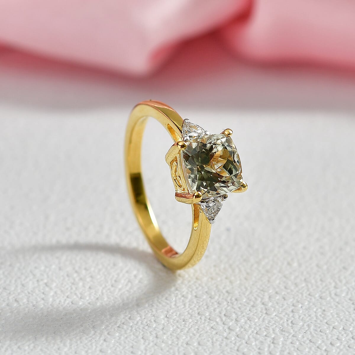 AAA Turkizite and Luxuriant Lab Grown Diamond G-H SI 2.10 ctw Modern Royale Ring in 18K Vermeil Yellow Gold Over Sterling Silver (Size 10.0) image number 1