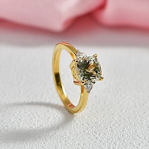 AAA Turkizite and Luxuriant Lab Grown Diamond G-H SI 2.10 ctw Modern Royale Ring in 18K Vermeil Yellow Gold Over Sterling Silver (Size 10.0)