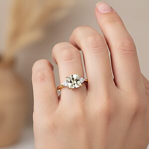 AAA Turkizite and Luxuriant Lab Grown Diamond G-H SI 2.10 ctw Modern Royale Ring in 18K Vermeil Yellow Gold Over Sterling Silver (Size 10.0)