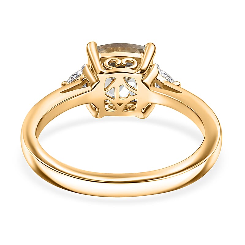 AAA Turkizite and Luxuriant Lab Grown Diamond G-H SI 2.10 ctw Modern Royale Ring in 18K Vermeil Yellow Gold Over Sterling Silver (Size 6.0)