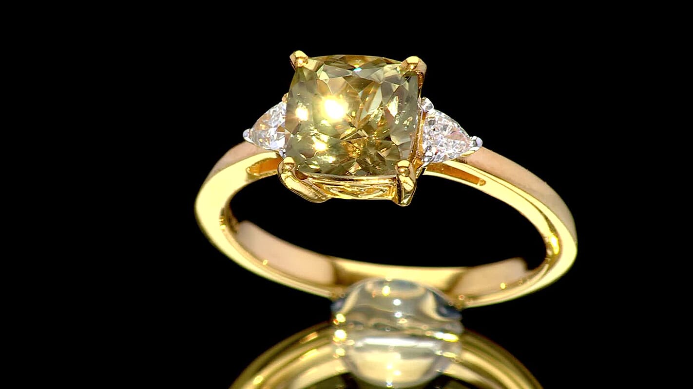 AAA Turkizite, Luxuriant Lab Grown Diamond (G-H, SI) (0.20 cts) Ring in 18K Vermeil YG Over Sterling Silver (Size 10.0) 2.10 ctw