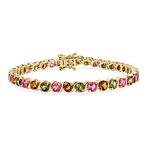 D'Joy Premium Multi-Tourmaline 8.60 ctw Spectrum Link Bracelet in 18K Vermeil Yellow Gold Over Sterling Silver (7.25 In)