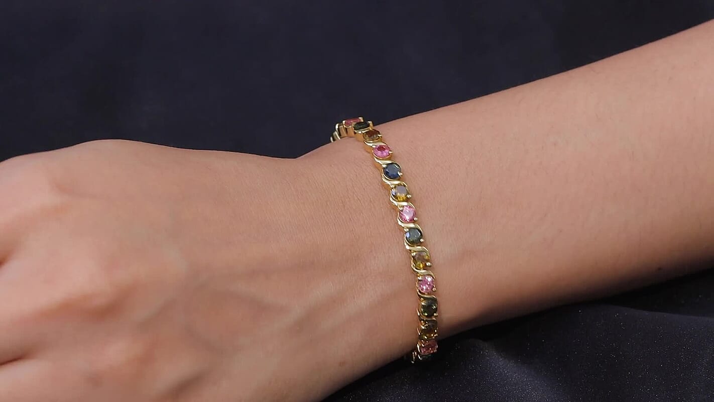 D'Joy Premium Multi-Tourmaline Spectrum Link Bracelet in Rhodium Over Sterling Silver (7.25 In) 8.60 ctw