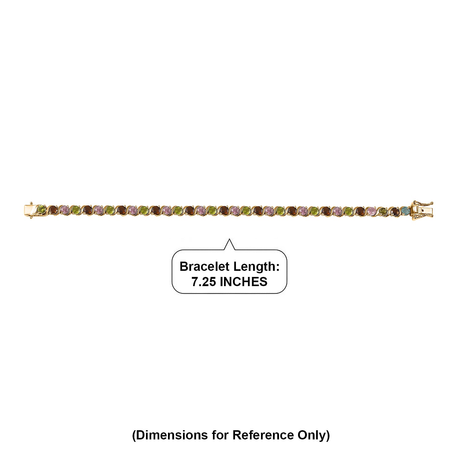 D'Joy Premium Multi-Tourmaline 8.60 ctw Spectrum Link Bracelet in 18K Vermeil Yellow Gold Over Sterling Silver (7.25 In)