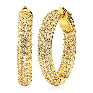 EverTrue Lab Created White Sapphire 4.90 ctw Hoop Earrings in 18K YG Plated