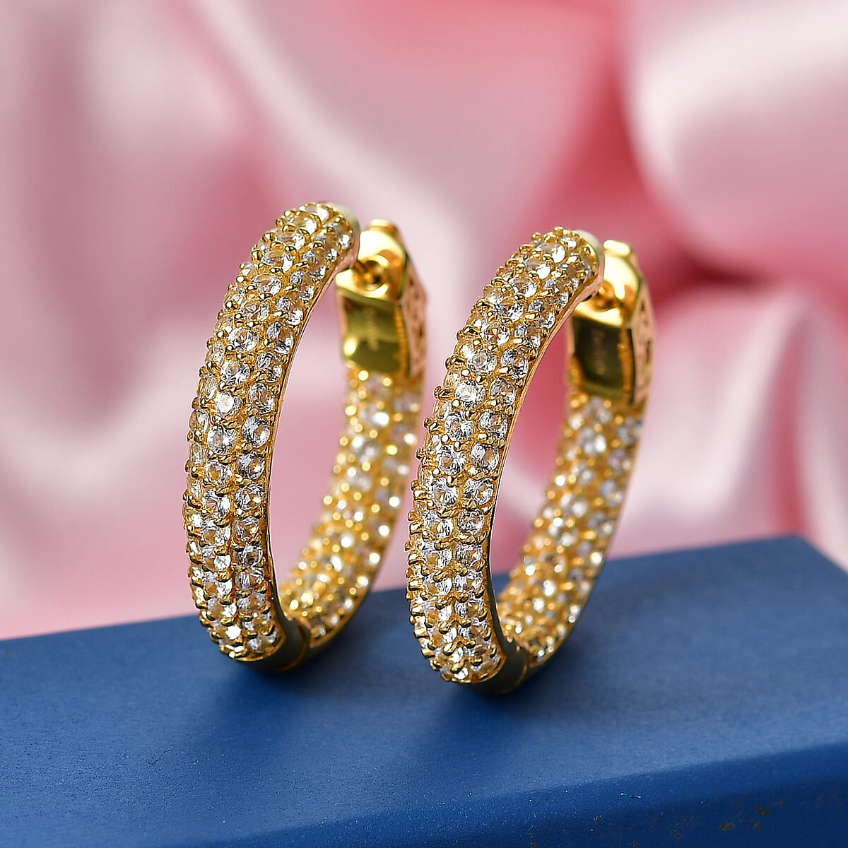 EverTrue Lab Created White Sapphire 4.90 ctw Hoop Earrings in 18K YG Plated image number 1