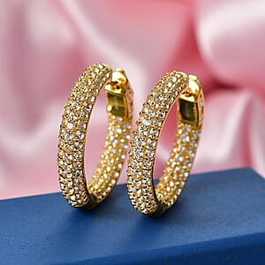 EverTrue Lab Created White Sapphire 4.90 ctw Hoop Earrings in 18K YG Plated