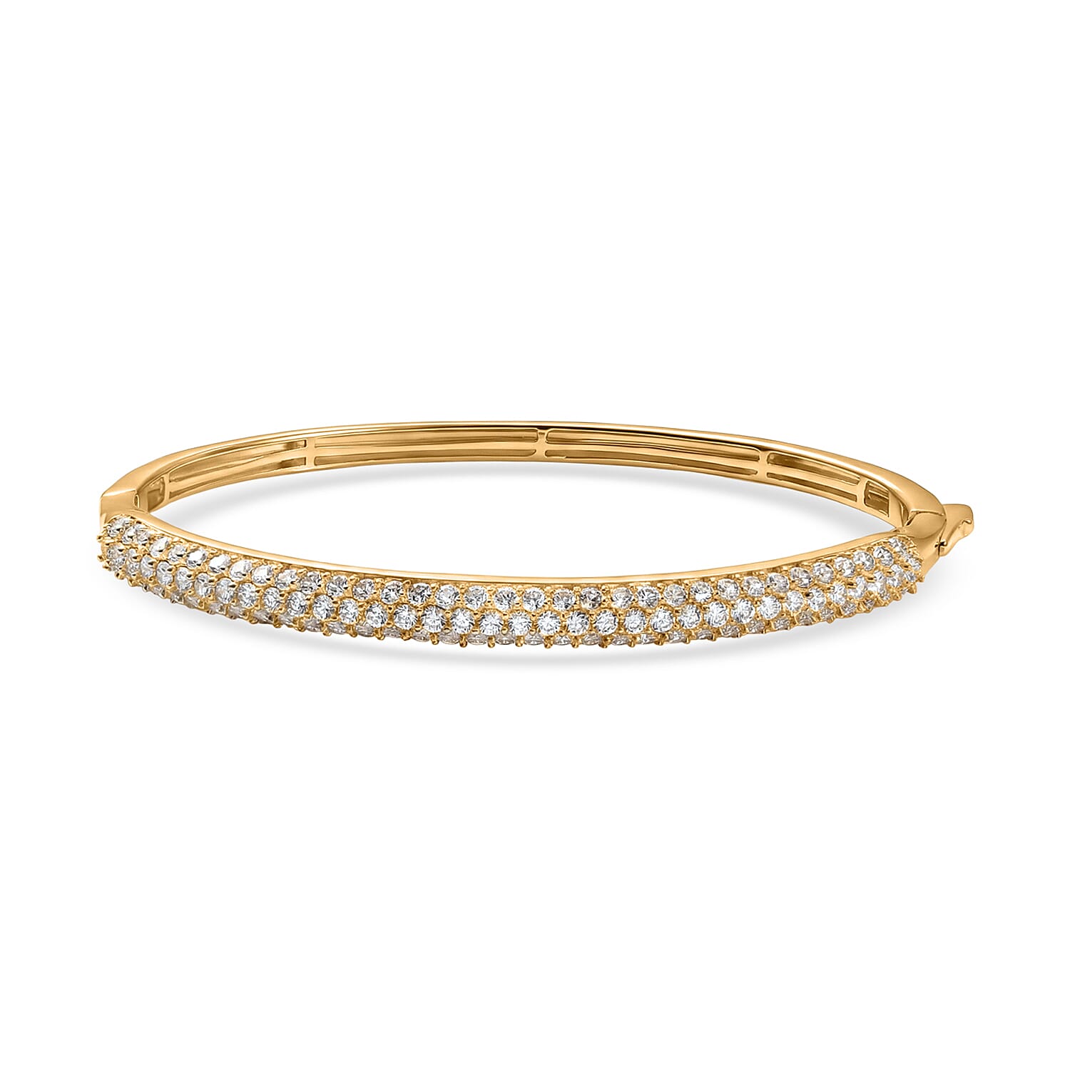 EverTrue Lab Created White Sapphire 4.50 ctw 3 Row Bangle Bracelet in 18K YG Plated (6.50 In)