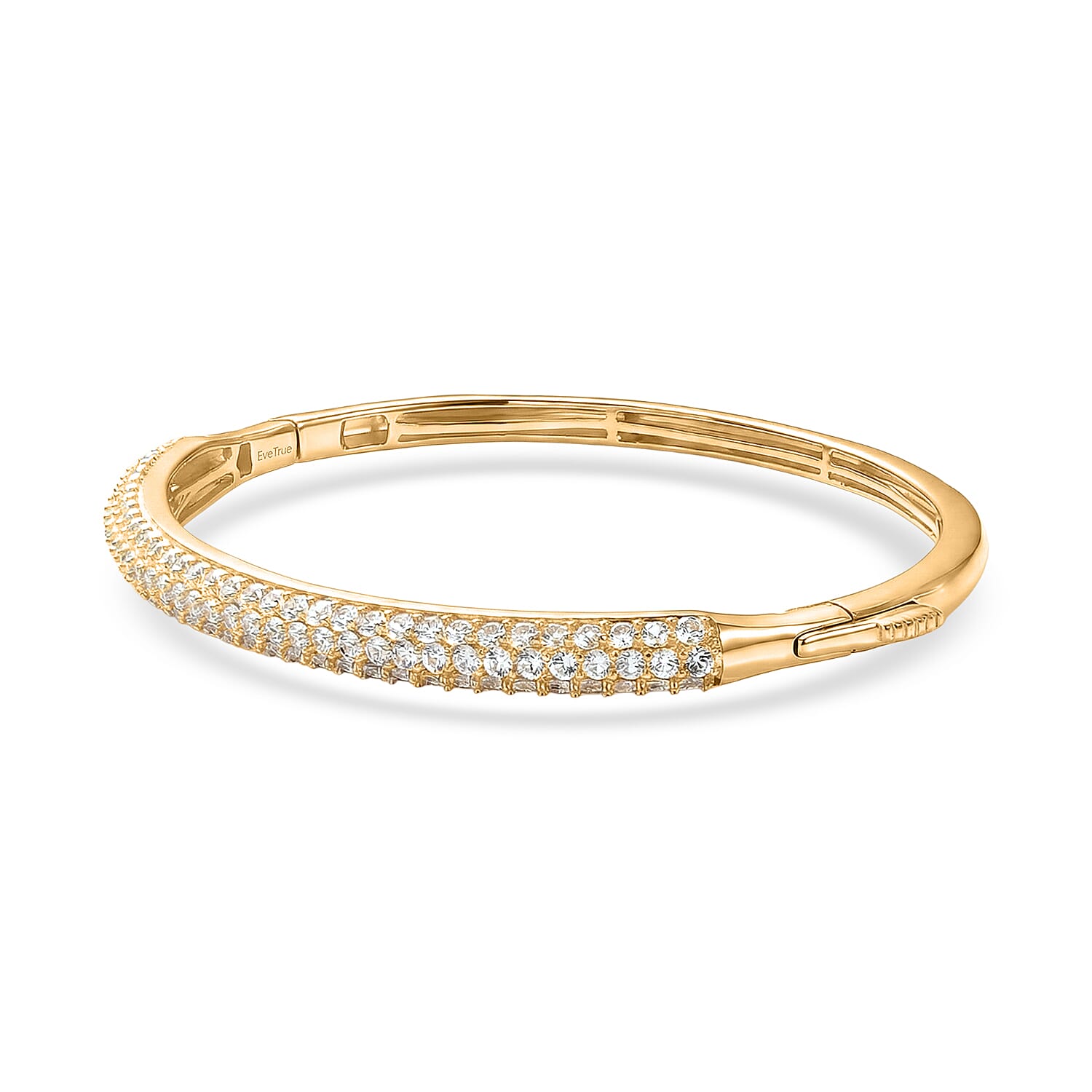 EverTrue Lab Created White Sapphire 4.50 ctw 3 Row Bangle Bracelet in 18K YG Plated (6.50 In)