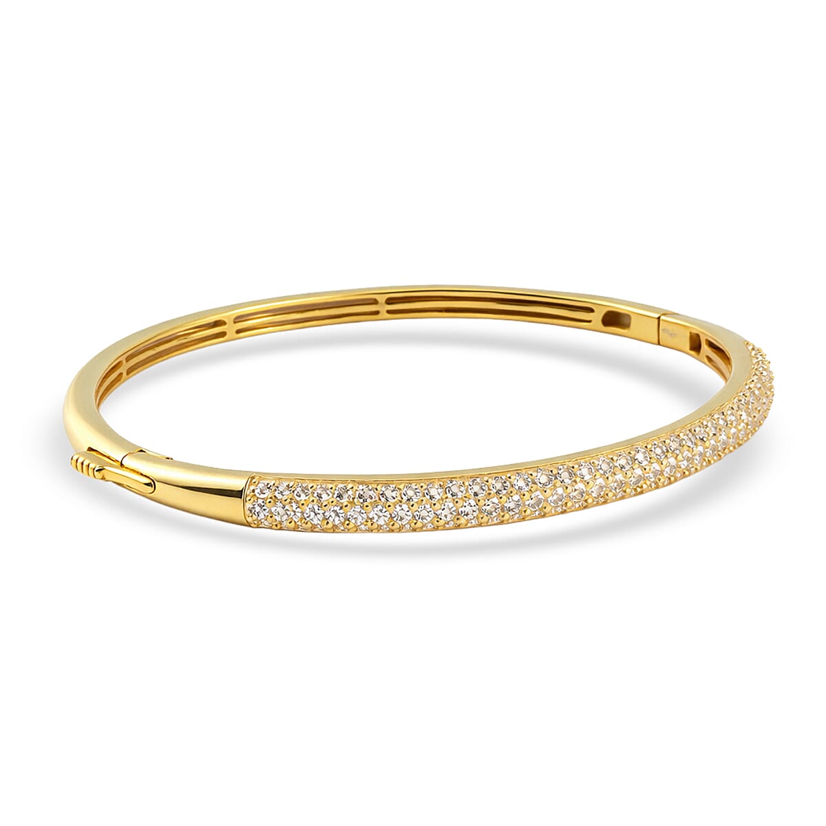 EverTrue Lab Created White Sapphire 4.50 ctw 3 Row Bangle Bracelet in 18K YG Plated (6.50 In) image number 3