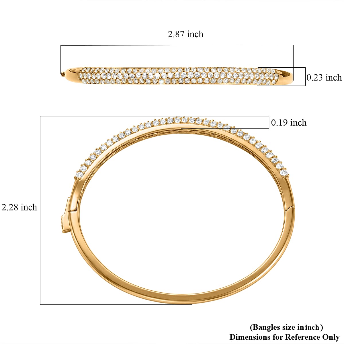 EverTrue Lab Created White Sapphire 3 Row Bangle Bracelet in 18K YG Plated (6.50 In) 4.50 ctw image number 5
