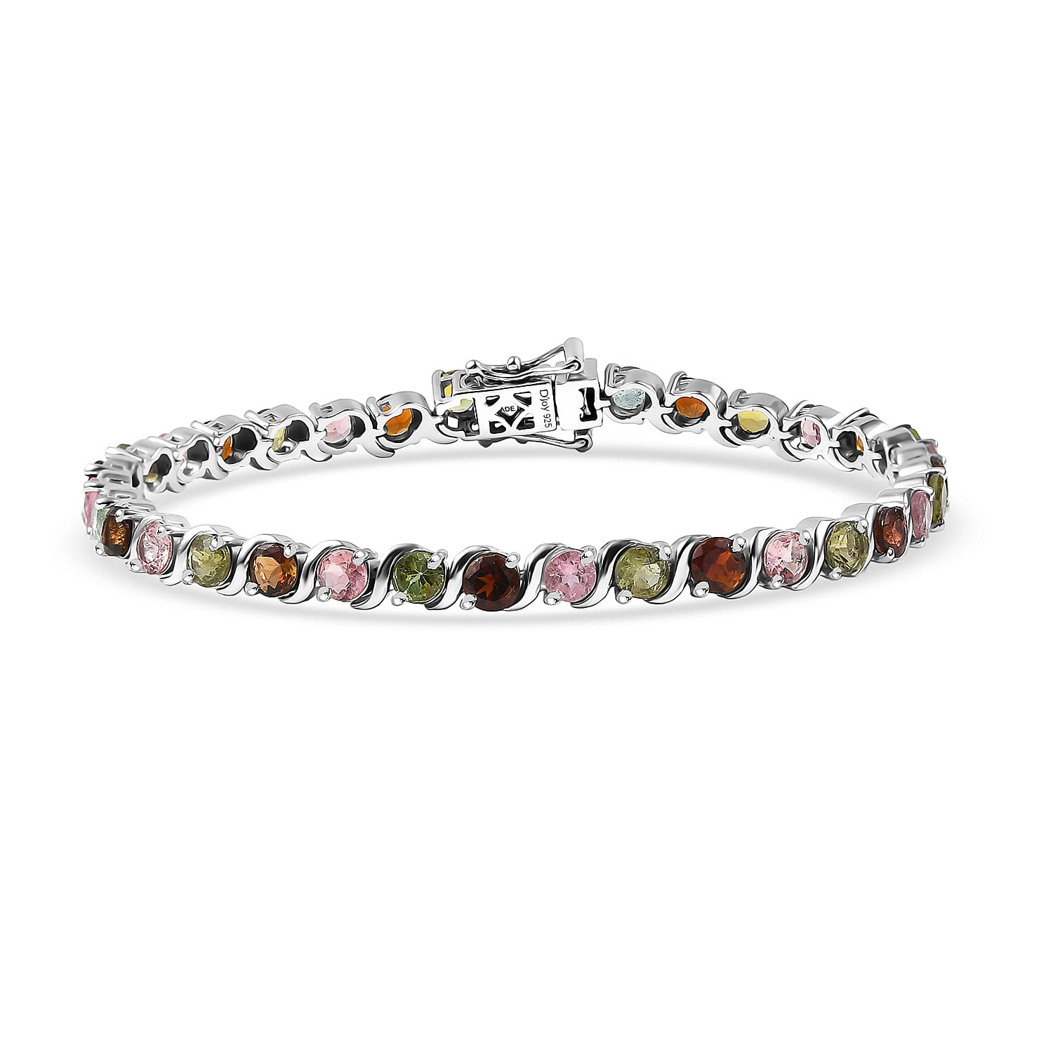 D'Joy Premium Multi-Tourmaline Spectrum Link Bracelet in Rhodium Over Sterling Silver (7.25 In) 8.60 ctw