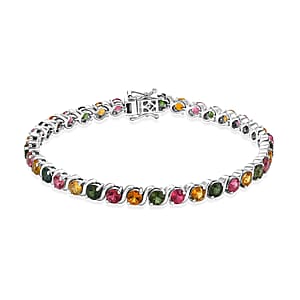 D'Joy Premium Multi-Tourmaline 8.60 ctw Spectrum Link Bracelet in Rhodium Over Sterling Silver (7.25 In)