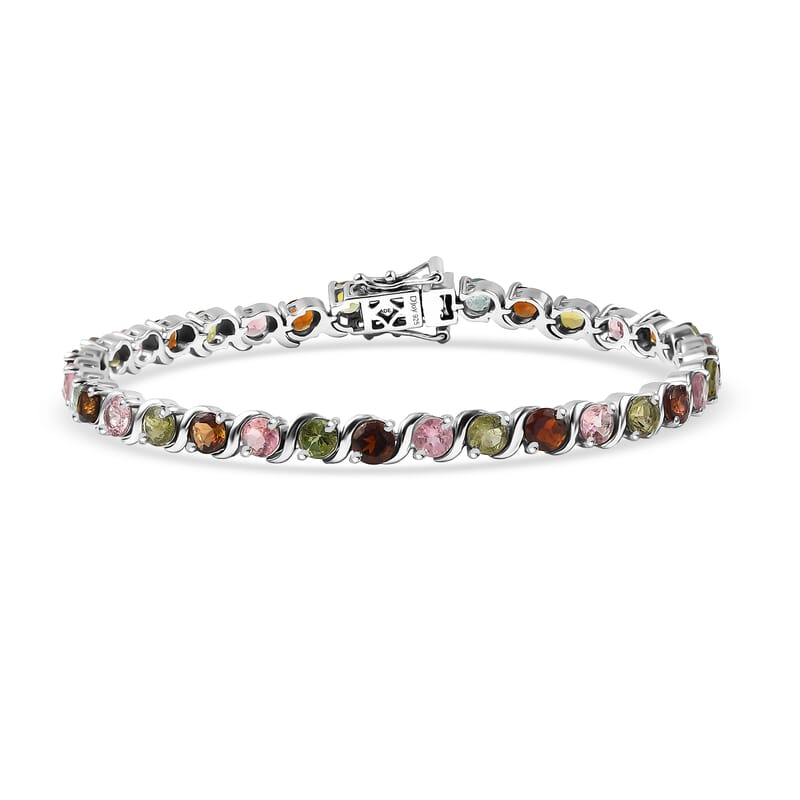 D'Joy Premium Multi-Tourmaline 8.60 ctw Spectrum Link Bracelet in Rhodium Over Sterling Silver (7.25 In)