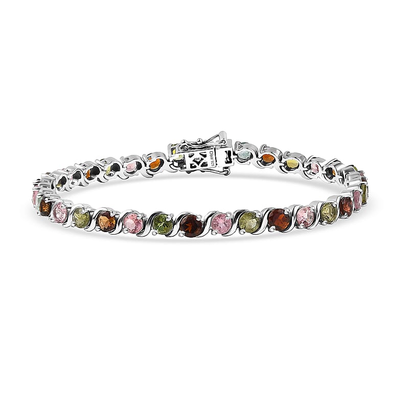 D'Joy Premium Multi-Tourmaline 8.60 ctw Spectrum Link Bracelet in Rhodium Over Sterling Silver (7.25 In)