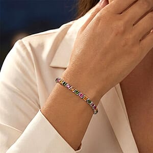 D'Joy Premium Multi-Tourmaline 8.60 ctw Spectrum Link Bracelet in Rhodium Over Sterling Silver (7.25 In)