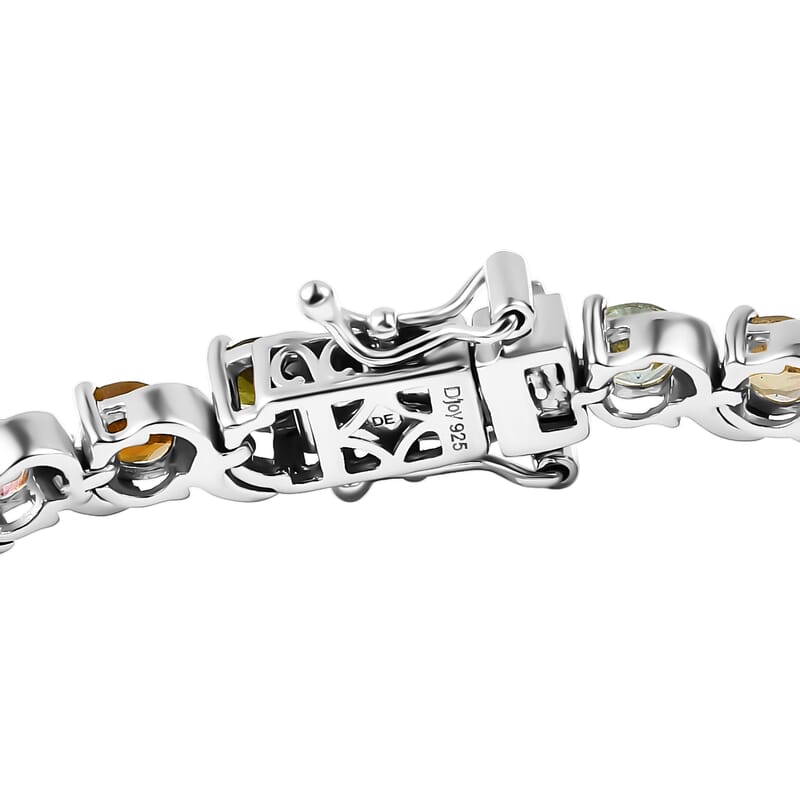 D'Joy Premium Multi-Tourmaline 8.60 ctw Spectrum Link Bracelet in Rhodium Over Sterling Silver (7.25 In)