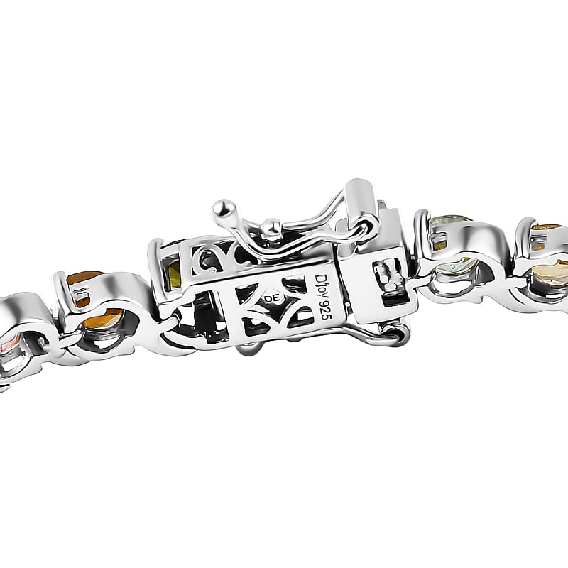 D'Joy Premium Multi-Tourmaline 8.60 ctw Spectrum Link Bracelet in Rhodium Over Sterling Silver (7.25 In)