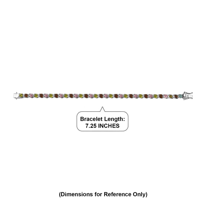 D'Joy Premium Multi-Tourmaline 8.60 ctw Spectrum Link Bracelet in Rhodium Over Sterling Silver (7.25 In)