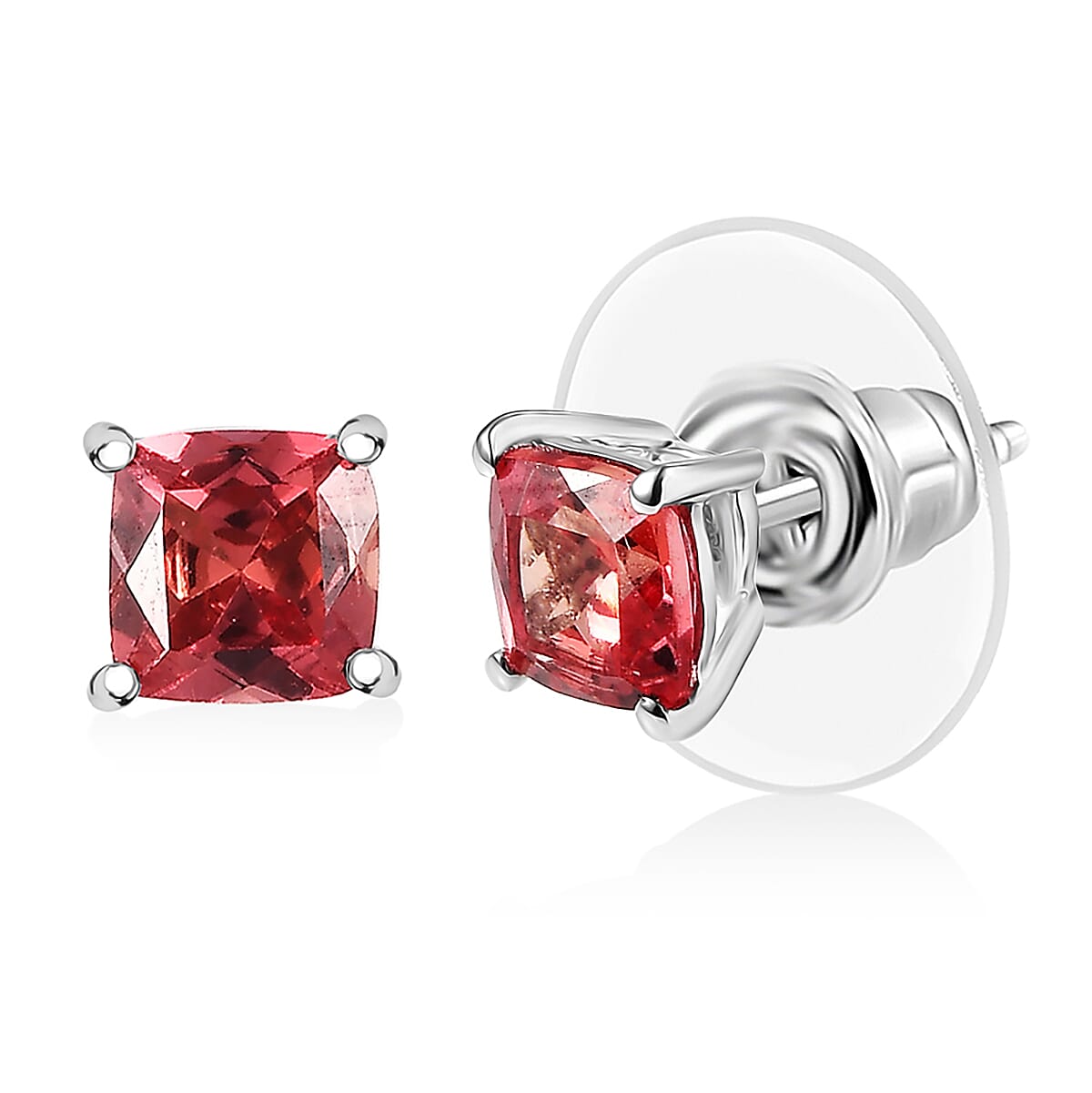D'Joy Lab Created Orange Sapphire 1.70 ctw Solitaire Stud Earrings in Platinum Over Sterling Silver