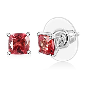 D'Joy Lab Created Orange Sapphire 1.70 ctw Solitaire Stud Earrings in Platinum Over Sterling Silver