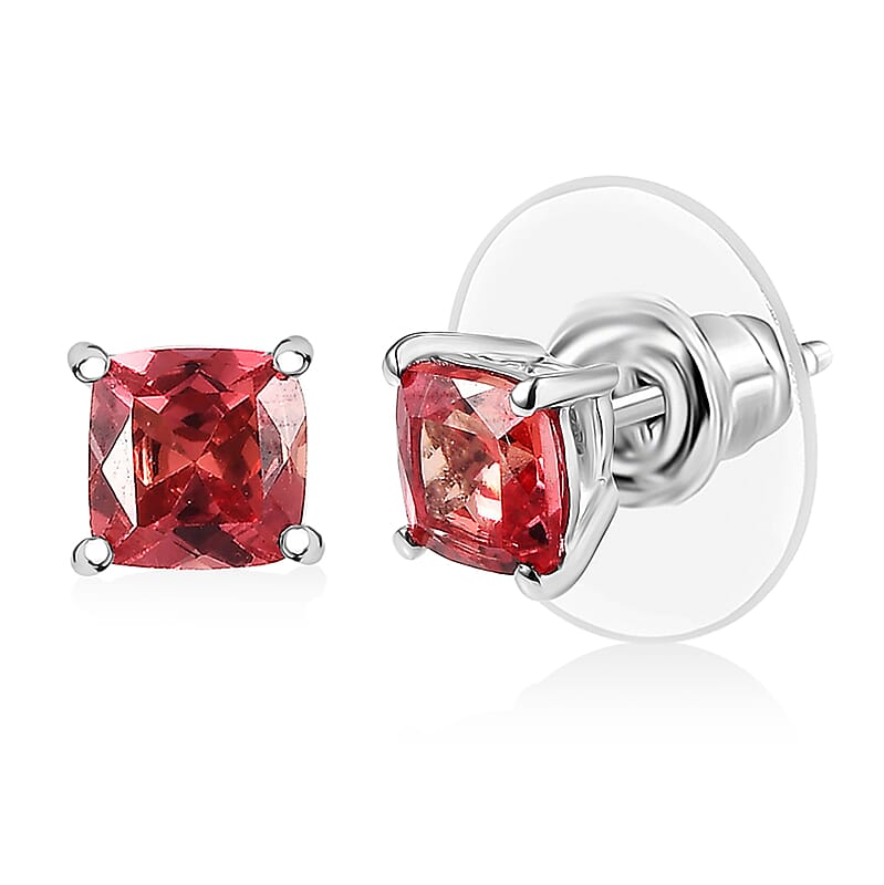 D'Joy Lab Created Orange Sapphire 1.70 ctw Solitaire Stud Earrings in Platinum Over Sterling Silver