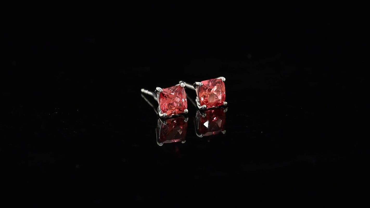 D'Joy Lab Created Orange Sapphire Solitaire Stud Earrings in Platinum Over Sterling Silver 1.60 ctw