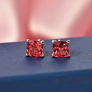 D'Joy Lab Created Orange Sapphire 1.70 ctw Solitaire Stud Earrings in Platinum Over Sterling Silver