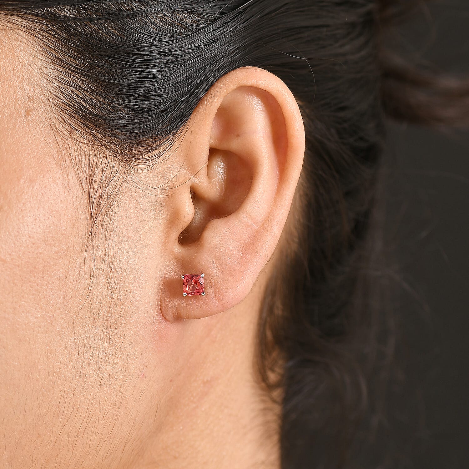 D'Joy Lab Created Orange Sapphire 1.70 ctw Solitaire Stud Earrings in Platinum Over Sterling Silver