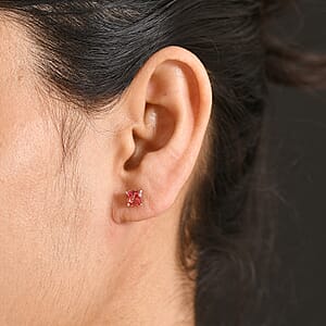 D'Joy Lab Created Orange Sapphire 1.70 ctw Solitaire Stud Earrings in Platinum Over Sterling Silver