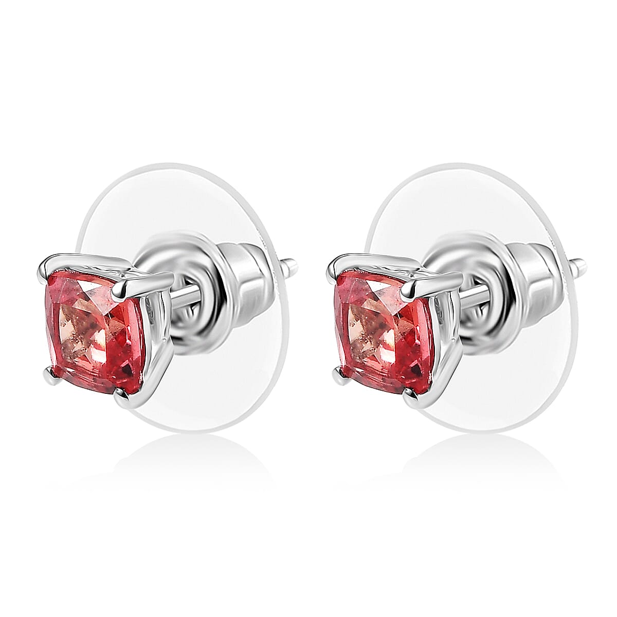 D'Joy Lab Created Orange Sapphire Solitaire Stud Earrings in Platinum Over Sterling Silver 1.60 ctw image number 3