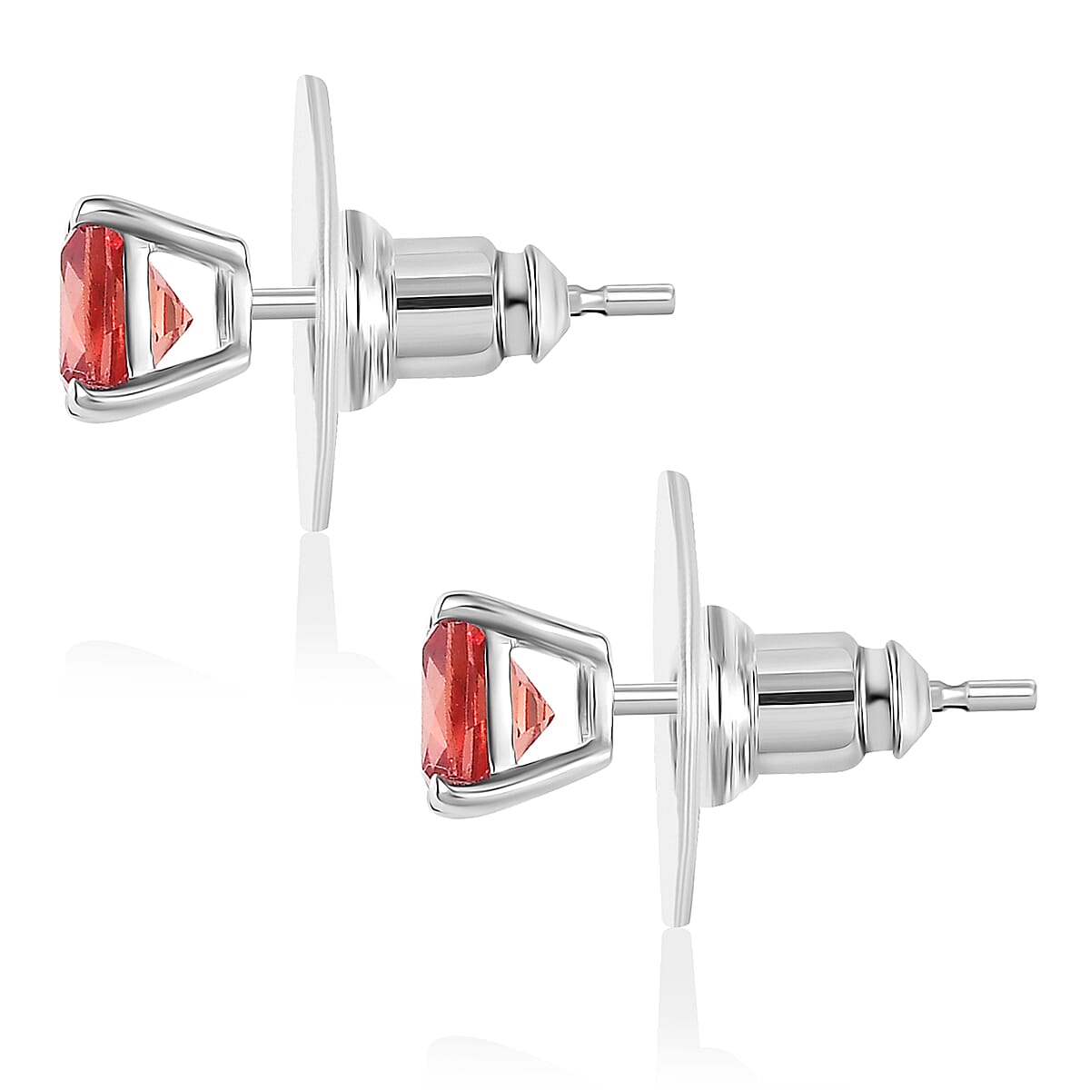 D'Joy Lab Created Orange Sapphire Solitaire Stud Earrings in Platinum Over Sterling Silver 1.60 ctw image number 4