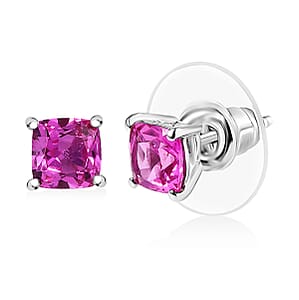 D'Joy Lab Created Pink Sapphire 1.60 ctw Solitaire Stud Earrings in Platinum Over Sterling Silver
