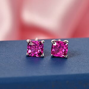 D'Joy Lab Created Pink Sapphire 1.70 ctw Solitaire Stud Earrings in Platinum Over Sterling Silver