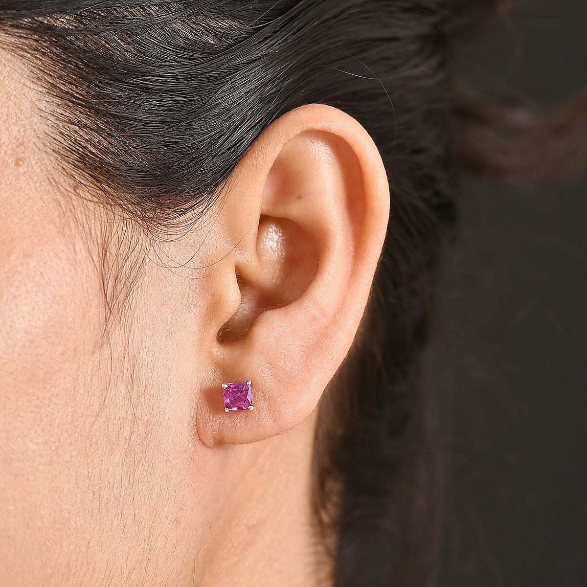D'Joy Lab Created Pink Sapphire 1.60 ctw Solitaire Stud Earrings in Platinum Over Sterling Silver image number 2