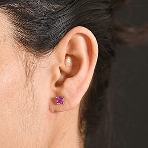 D'Joy Lab Created Pink Sapphire 1.70 ctw Solitaire Stud Earrings in Platinum Over Sterling Silver