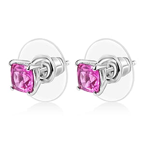 D'Joy Lab Created Pink Sapphire 1.70 ctw Solitaire Stud Earrings in Platinum Over Sterling Silver