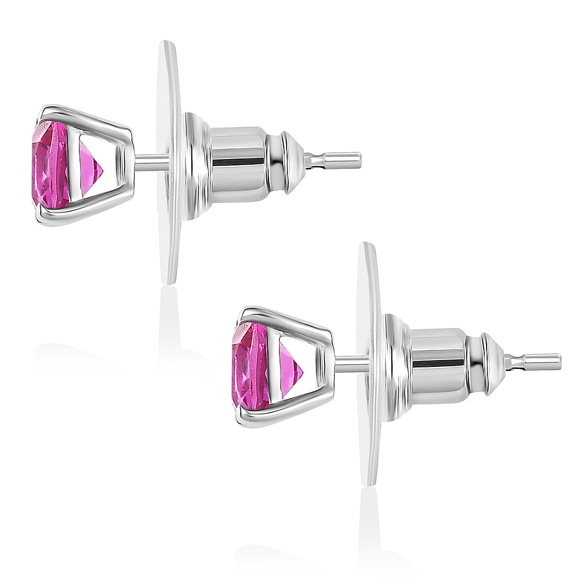 D'Joy Lab Created Pink Sapphire 1.60 ctw Solitaire Stud Earrings in Platinum Over Sterling Silver image number 4