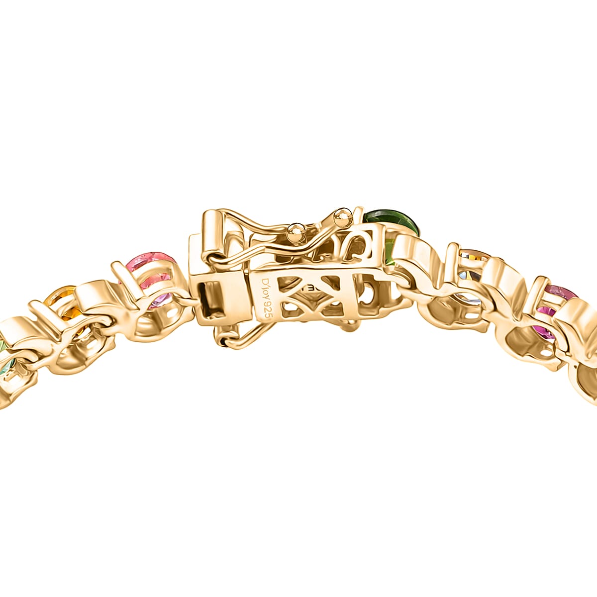 D'Joy Premium Multi-Tourmaline 9.85 ctw Spectrum Link Bracelet in 18K Vermeil Yellow Gold Over Sterling Silver (8.00 In) image number 3