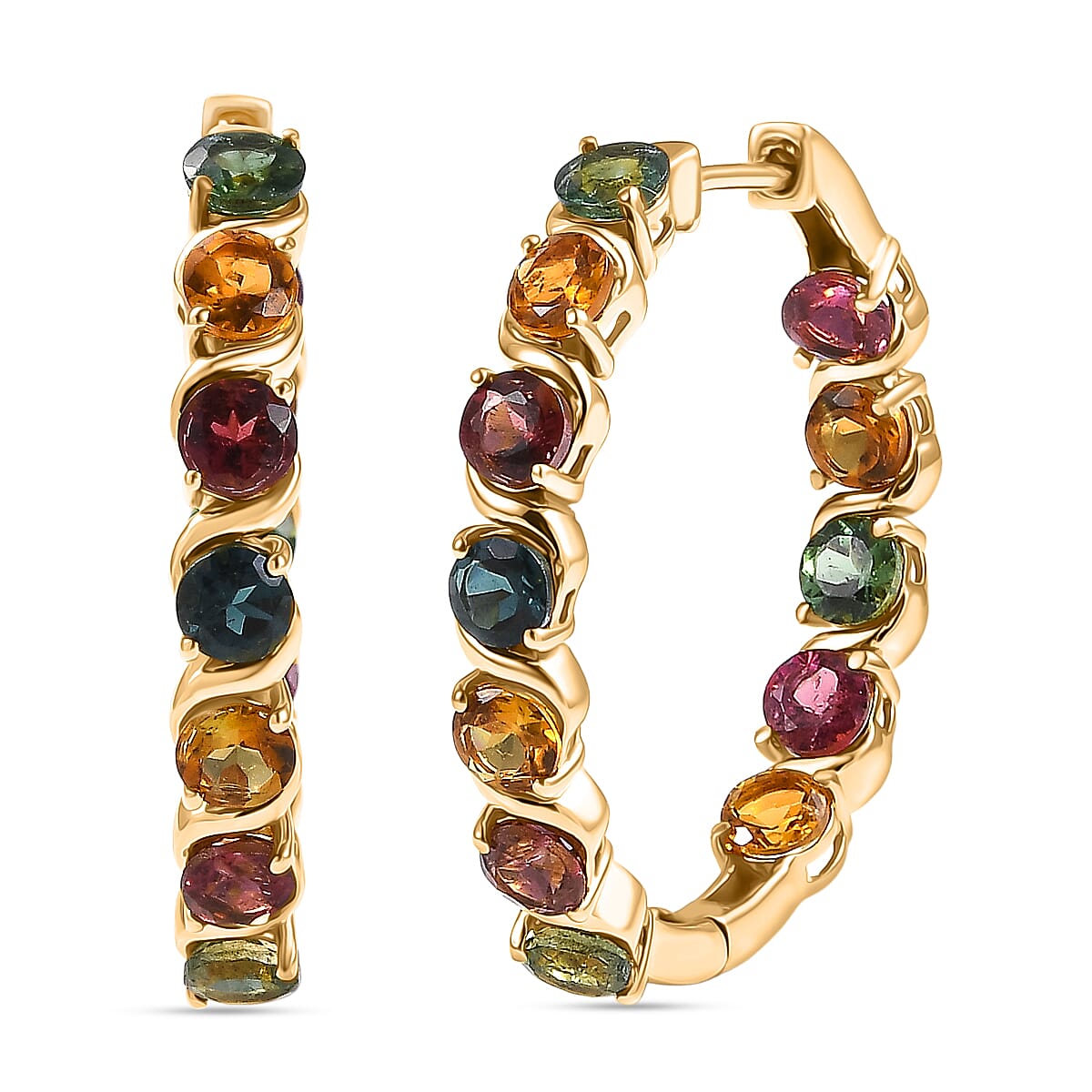 D'Joy Premium Multi-Tourmaline 6.60 ctw Spectrum Link Earrings in 18K Vermeil Yellow Gold Over Sterling Silver