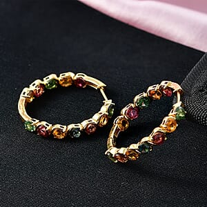 D'Joy Premium Multi-Tourmaline 6.60 ctw Earrings in 18K Vermeil Yellow Gold Over Sterling Silver