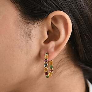 D'Joy Premium Multi-Tourmaline 6.60 ctw Earrings in 18K Vermeil Yellow Gold Over Sterling Silver