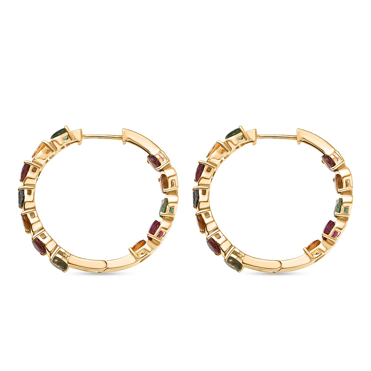 D'Joy Premium Multi-Tourmaline 6.60 ctw Spectrum Link Earrings in 18K Vermeil Yellow Gold Over Sterling Silver