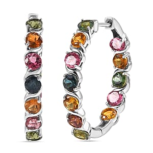 D'Joy Premium Multi-Tourmaline 6.60 ctw Spectrum Link Earrings in Rhodium Over Sterling Silver