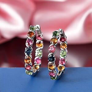 D'Joy Premium Multi-Tourmaline 6.60 ctw Spectrum Link Earrings in Rhodium Over Sterling Silver