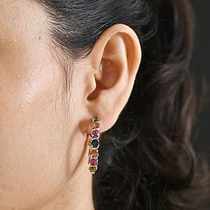 D'Joy Premium Multi-Tourmaline 6.60 ctw Spectrum Link Earrings in Rhodium Over Sterling Silver