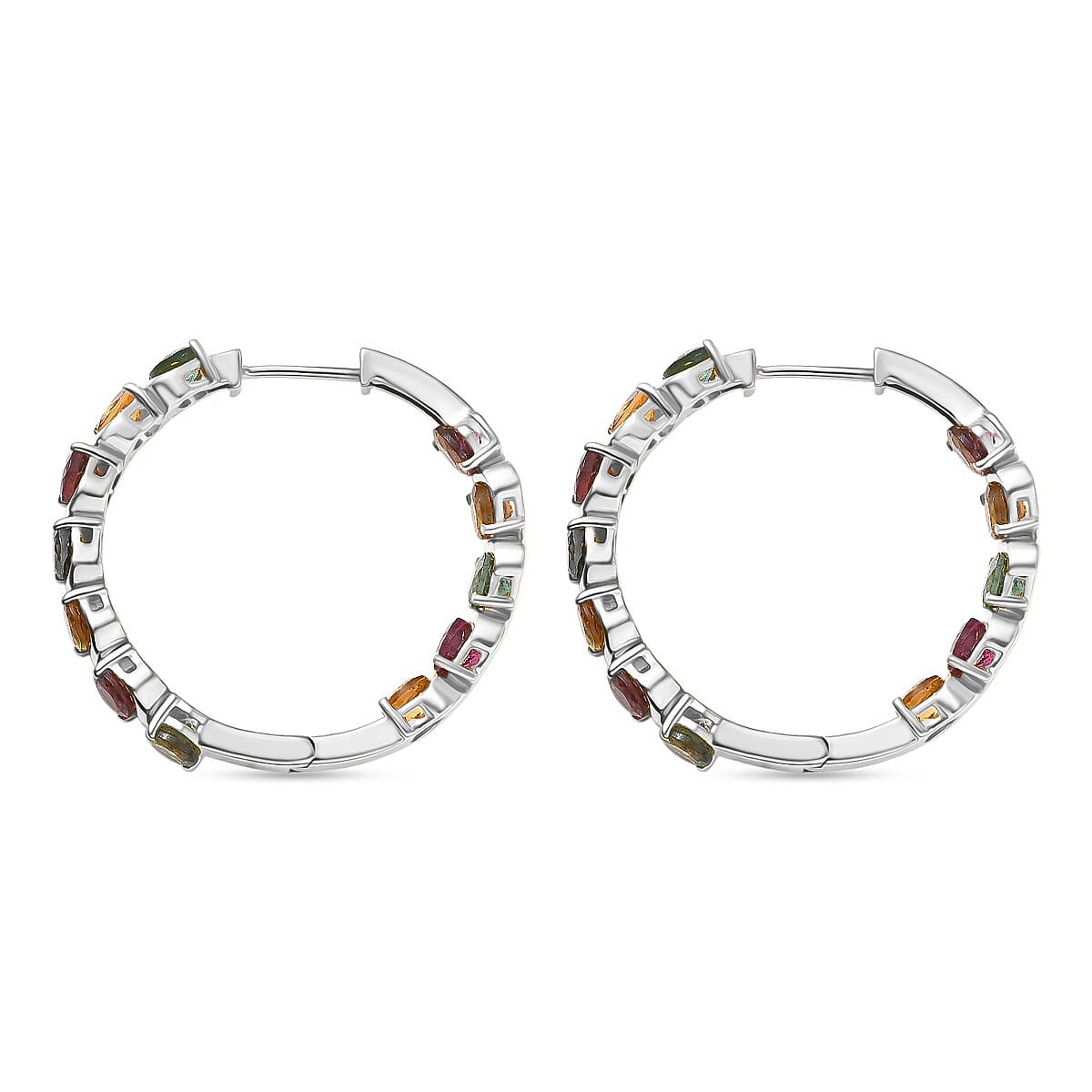 D'Joy Premium Multi-Tourmaline 6.60 ctw Spectrum Link Earrings in Rhodium Over Sterling Silver image number 3